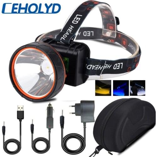 Led Headlamp Fishing Rechargeable T6 Bulbs Headlight Built in Battery Head Flashlight Lamp Torch White Yellow Blue Light Ceholyd