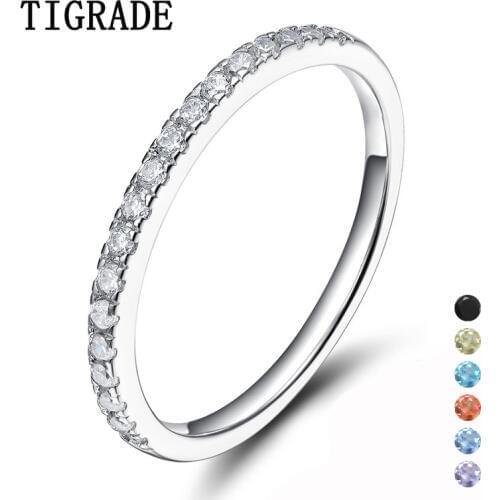 Tigrade 925 Sterling Silver Rings Women Wedding Band Engagement Cubic Zirconia Thin 2mm Ring Fashion Female S925 Jewelry Size 3
