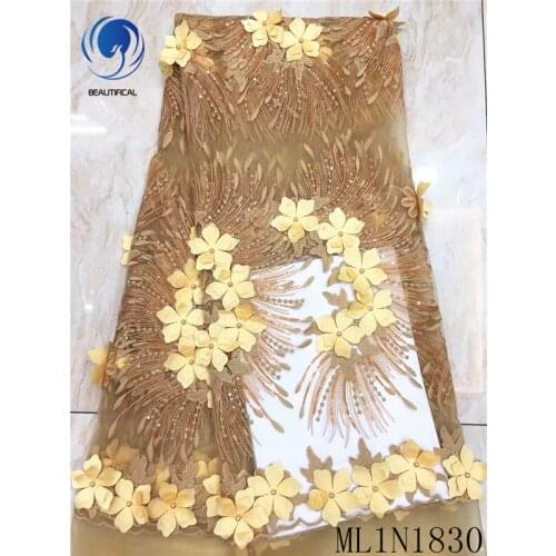 BEAUTIFICAL african lace fabrics nigerian 3d flower lace fabrics wedding french tulle laces with sequins and beads ML1N1830