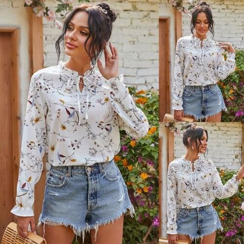 Fashion White Floral Chiffon Blouses Women O-Neck Full Sleeve Summer Shirt Top Plus Size Loose Casual Spring Autumn Blusas Femme
