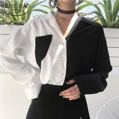 Autumn Vintage Blouse Women 2021 New Fashion Color Patchwork Women Shirts Long Sleeve Top Office Cardigan Women Blouses 11342