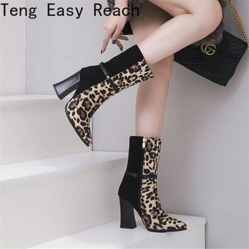 2022 Hot Sale Women Ankle Boots Fashion Square Heel Zipper Boots Autumn Winter Woman Shoes 10cm Super High Heel Black Size 34-46