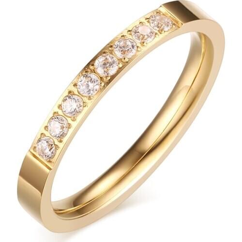 Ladies slim yellow gold color cubic zirconia jewelry marriage engagement wedding rings for women