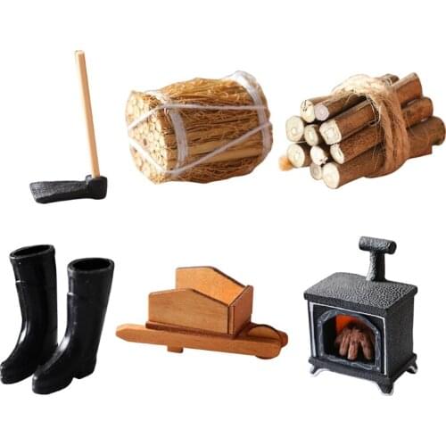 1:12 Dollhouse Miniature Furniture Hoe/Straw Bales/Firewood Model Decorations