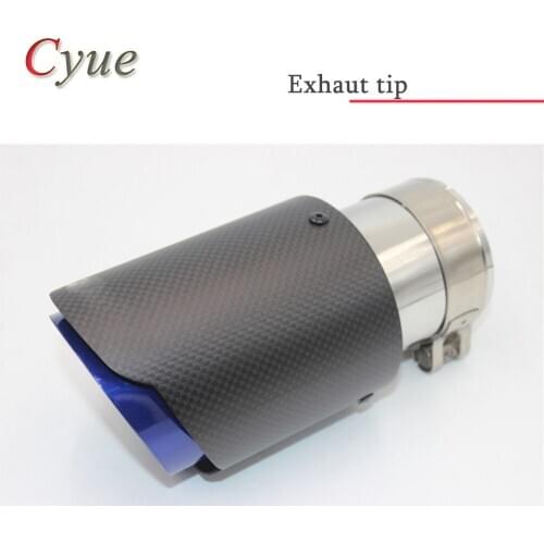 1 Pcs Universal Blue Stainless Steel Car Exhaust System Tips Manifold Matte Carbon Fiber Exhaust Pipe Muffler
