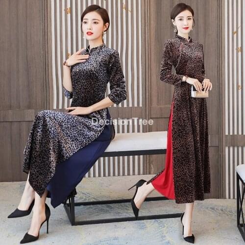 2021 traditional vietnam ao dai chinese dress qipao for women flower print cheongsam ethnic style costume floral aodai dress