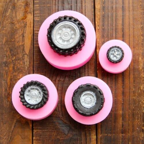 4pcs/set 3D Car Tires Silicone Fondant Mold Cake Decorating Baking Sugarcraft Mould Tools Baking Tools For Cakes