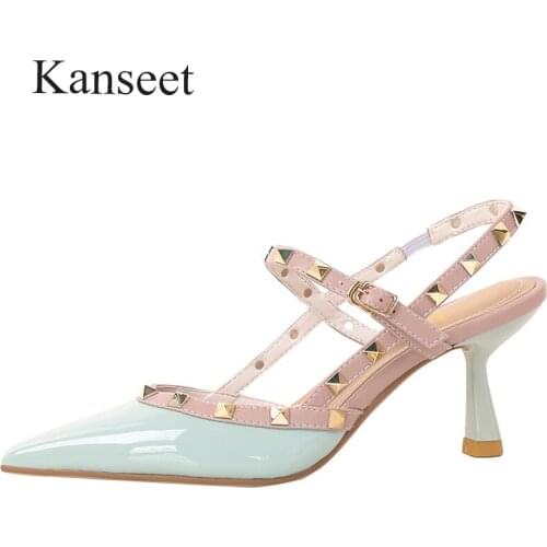 Kanseet Vintage High Heels Shoes Sexy Pointed Toe Party Prom Womens Sandals Fashion Rivets 2021 Summer Female Sandals Size 41