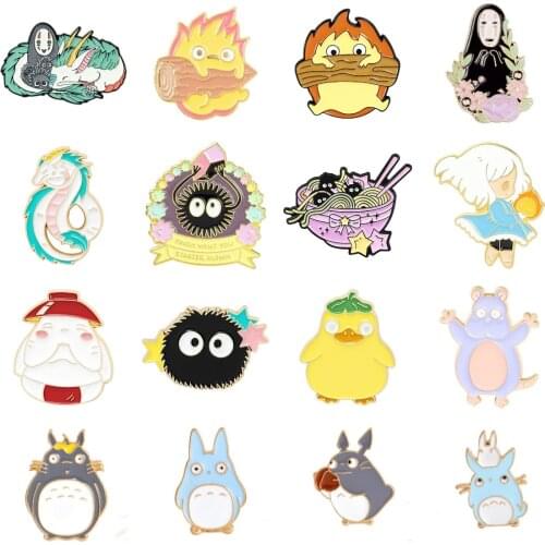 Japanese Anime Enamel Pin Collection Calcifer Totoro Spirit World Badge Brooch Lapel Collar Pins ackpack Hat Jewelry Accessories
