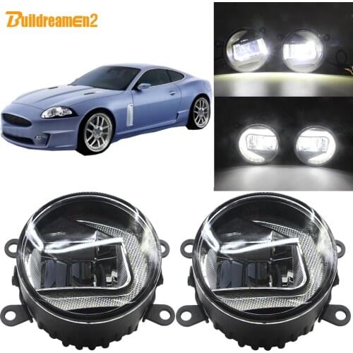 Buildreamen2 For Jaguar XK _J43_ 2006-2013 Car LED Projector Front Bumper Fog Light + DRL Daytime Running Lamp White 90mm 12V