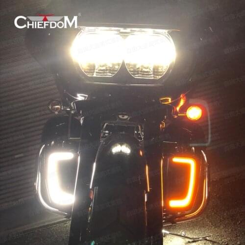 Tracer LED Fairing Lower Grills for HARLEY Touring and Trike FRONT Turn SIGNAL LIGHT Parts Auxiliary Lamps Running Light FLHT