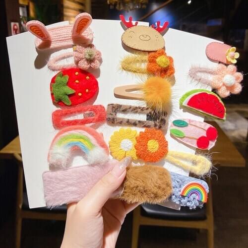 FACEINS Autumn Winter Children Cute Plush Hairpin Sets Baby Clip Little Girl Princess Hairpin Girls Clip Sets Hair Accessories