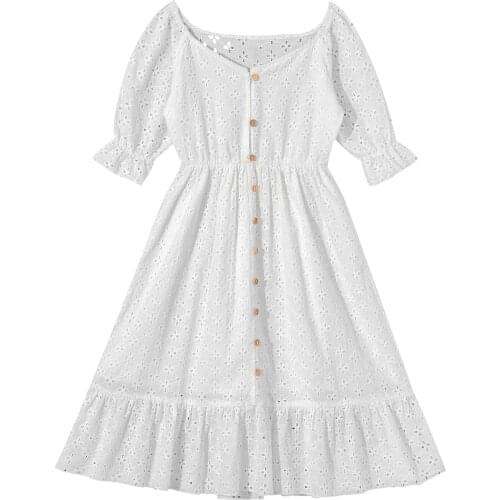 Kids Dresses for Girls Dress Lace Flower Hollow Teenage Girls Princess Dress Summer Short Sleeve Children Costume 6 8 10 12 Year