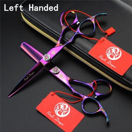 Purple Dragon 6 inch Purple Plated Professional Hairdressing Scissors Dragon Handle Left Handed Hair Scissors Titanium Salon