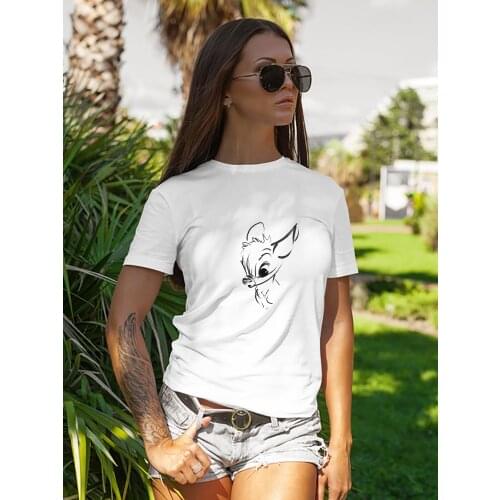 Disney Summer Creative Women T Shirt Little Deer Bambi Printed Pop Tshirt Funny Bambi Versatile Short Sleeve Trendy Tumblr