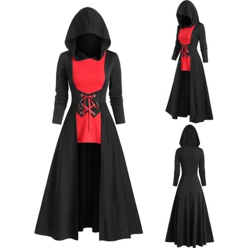 Halloween Women Dress Plus Size Cold Shoulder Butterfly Sleeve Lace Up Halloween Dress Medieval Costumes Gothic Retro Dresses