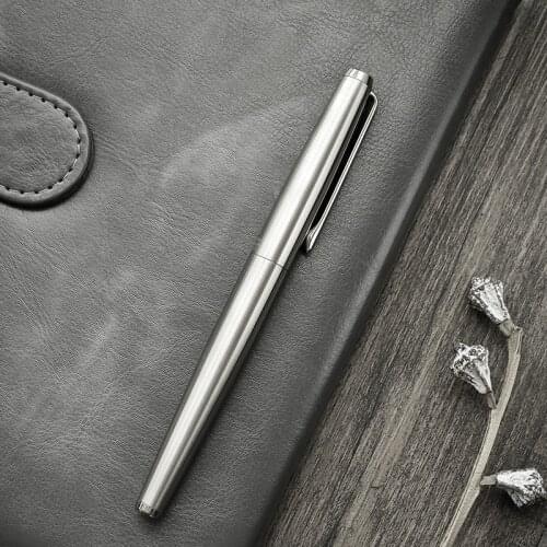 Hongdian Full Steel Fountain Pen EF / F Bent Nib Srew Cap 0.5mm/0.4mm Nib Fountain-Pen Pens School Office Practice Supplies Gift