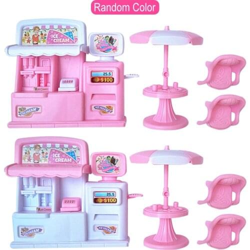 Simulation Dollhouse Furniture For Dolls Ice Cream Shop Kitchen Dining Table Cabinet Children Girl Pretend Game Toy Accessories