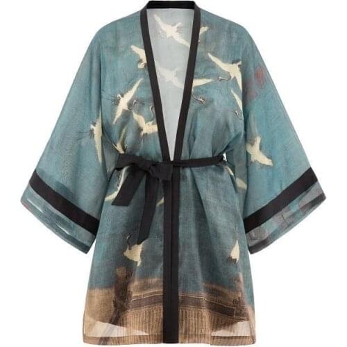 Japan Style Women Yukata Kimono Haori Shirt Vintage Cardigan Blouse Print Anime Samurai Cosplay Costumes Summer Lady Sunscreen