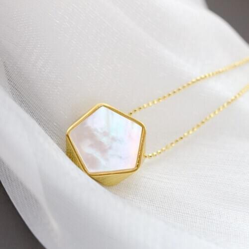 Classic Hot Sale 925 Sterling Silver Stylish Geometric Shape Pendant Inlay With Natural White Pearl Shell Silver Pendant
