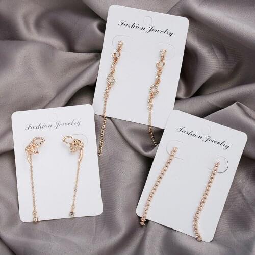 Korean Fashion Heart Butterfly Geometric Crystal Drop Earrings Zircon Metal Chain Tassel Long Elegant Dangle Earrings for Women