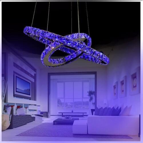 LED 20W 2Ring pendant light Modern K9 clean Crystal LED Electroplated Metal pendant lamp 2Ring Size:40+20cm 110-240V