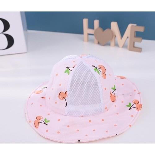 LDSLYJR Summer cherry print mesh cotton Bucket Hat Fisherman Hat outdoor travel hat Sun Cap Hats for child boy and girl 44