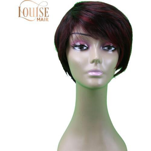 Louise Straight Wavy Wigs Inclined Bands For Women Synthetic Heat Resistance Hairpieces Black Mixed Burgundy Female Hair Toupee
