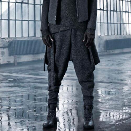 M-3xl Autumn And Winter Crotch Trousers Mens Thicker Woolen Harem Pants Casual Collapse Bloomers Pants Hairstylist Feet Pants