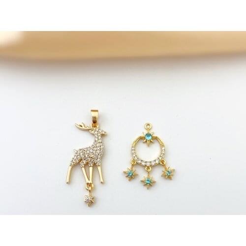 Copper Plated 18K Real Gold Fantasy Fairy Elk Star Ring Pendant DIY Earrings Necklace Clavicle Chain Jewelry Material 2PCS