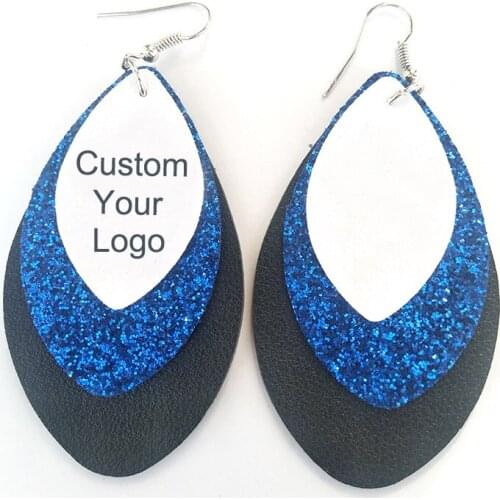 Fahion Glitter New Double Layer Football Leather Earrings Sample Teardrop Leaf Earrings We Can Custom