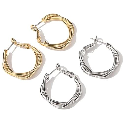 Fashion Distortion Interweave Twist Metal Circle Geometric Round Hoop Earrings for Women Accessories Retro Party Jewelry