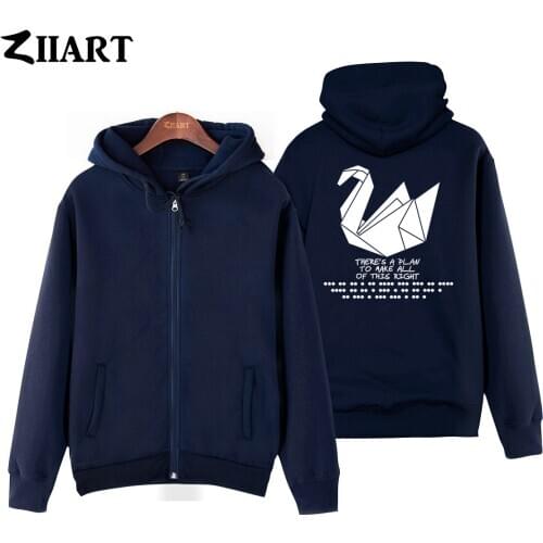 Man Boy Coat Full Zip Hoodie Fleece Hooded Jacket Autumn Winter Prison Break Dots A Plan Paper Crane Duck Swan