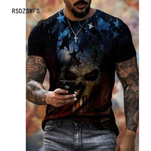 Mens T Shirt 2021 Summer Fashion Street Personality Skull Head 3D Printing T-shirts Plus Size Comfortable Short Sleeve Tshirts