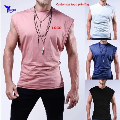 Custom LOGO Men Sleeveless Cotton Tank Tops Bodybuilding Undershirt Clothing Gym Fitness Vest Sportswear O-Neck Running T-Shirt