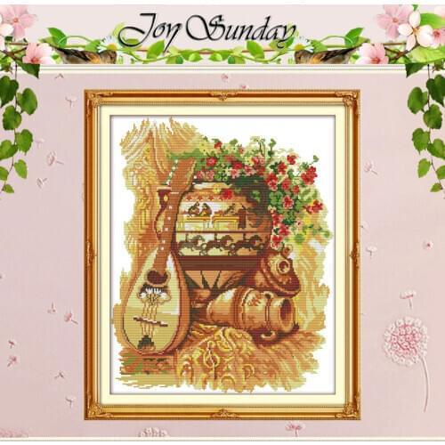 Clay Pot And Guitar Patterns Counted Cross Stitch 11CT 14CT Cross Stitch Sets Chinese Cross-stitch Kits Embroidery Needlework