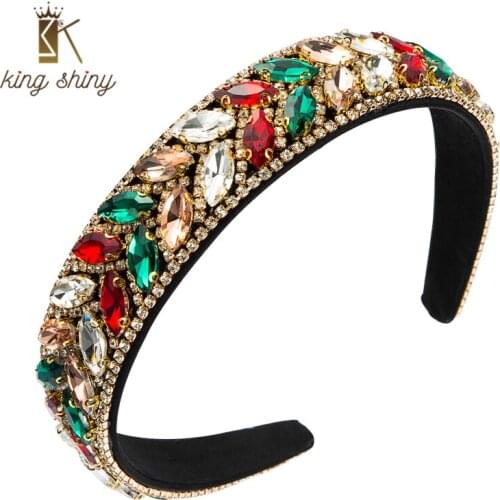 King Shiny Baroque Sparkly Rhinestone Padded Headband Gorgeous Full Gem Diamond Crystal Hairband for Woman Female Hair Accessory