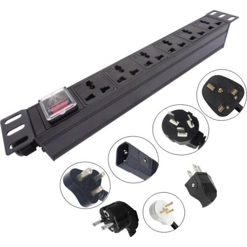 PDU Network Cabinet Rack 6 AC Distribution Socket Break Switch 6Units Universal Socket Output Aluminium Alloy Shell Power Strip