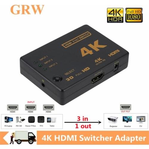 GRWIBEOU 4K 2K HDMI Cable Splitter 1080P Video Switcher Adapter 3 Input 1 Output Port HDMI Hub for Xbox PS4 DVD HDTV PC Laptop