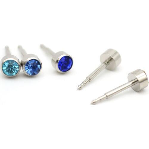 Crystal gem Surgical steel stud Piercing Gun earrings Cone Standard Ear Piercing 4mm wholesale 100pcs Clear Aqua Pink Blue