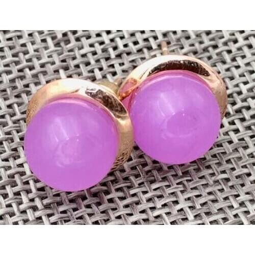 Natural 10MM Fuchsia Jade Gemstone Stud Earrings