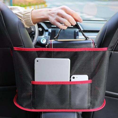 Car Net Pocket Handbag Holder Nylon Between Car Seat Storage Red Edge 2