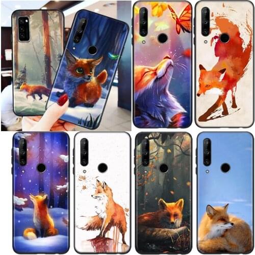 Silicone Black Cover Cute cartoon animal fox For Honor 8S 8C 8X MAX 8A 8 7S 7A 7C Play 3E Prime Pro 2020 2019 Phone Case