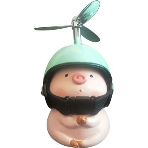 Bicycle Ornament, Cute Cartoon Resin Piggy with Propeller Helmet Car Bike Decoration Gift for Children Adults