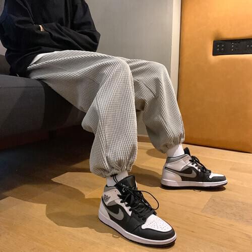 Corduroy Pants Mens Sports Casual Straight Trousers Nine-point Hip-hop Drawstring Trousers Spring Autumn Solid Male Clothes