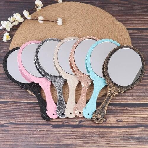 Vintage Carved Handheld Vanity Mirror Makeup Mirror Hand Mirror Handle Cosmetic Compact Mirror for Women