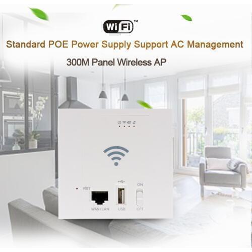 WiFi Repeater 86 Panel in Wall Access Point 300Mbps USB2.0 POE 24V Wireless Router SSID 2.4G 802.11n 10/100M WAN LAN Wholesale