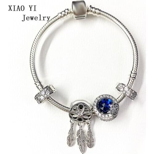 XIAOYI jewelry 100% s925 2019 winter Christmas blue stars dream catcher snowflake temperament personality bracelet