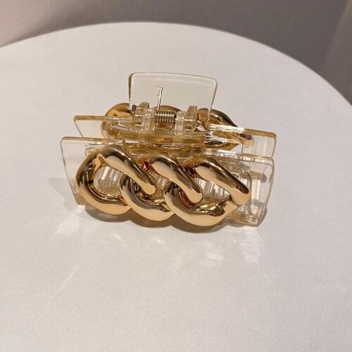 2021 New Arrival Transparent Acrylic Metal Chain Hair Claws for Women Girls Korean Fashion Geometric Headwear Hair Accessories