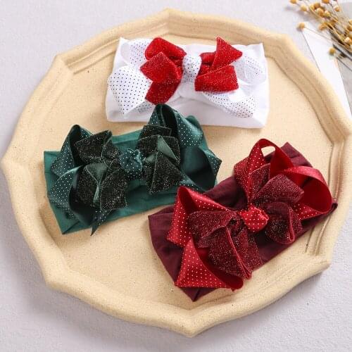 0-12T Christmas Nylon Headband for Girls Turban Large Ribbon Bowknot Headwrap Halloween Kids Headbands Wide Bandeau Hairbow
